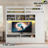 Bellemave® Full Size Wooden Loft Bed with Wardrobe, TV Cabinet, Storage Shelves, Drawers and RGB LED light - Bellemave